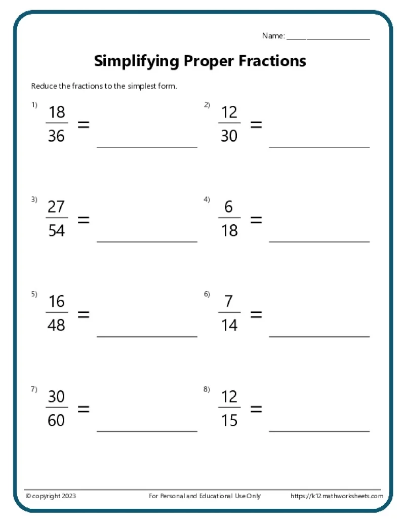Fractions Worksheets Printable