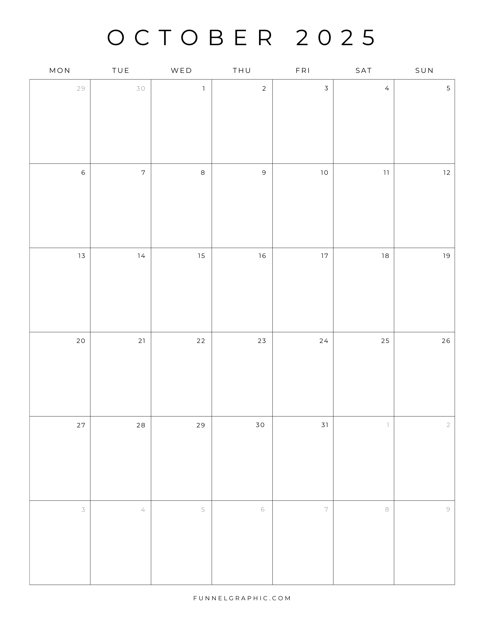 October 2025 Calendar Blank Printable
