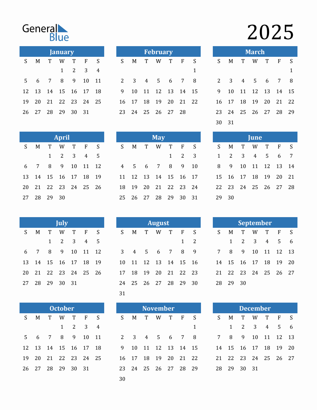 2025 Printable Yearly Calendar Free
