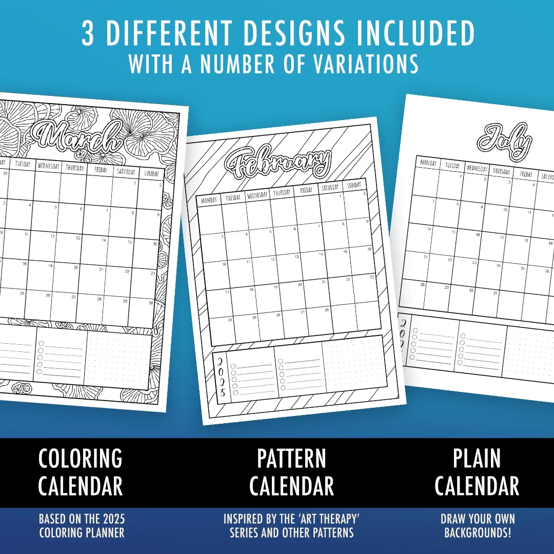 Free 2025 Printable Coloring Calendar By Sarah Renae Clark