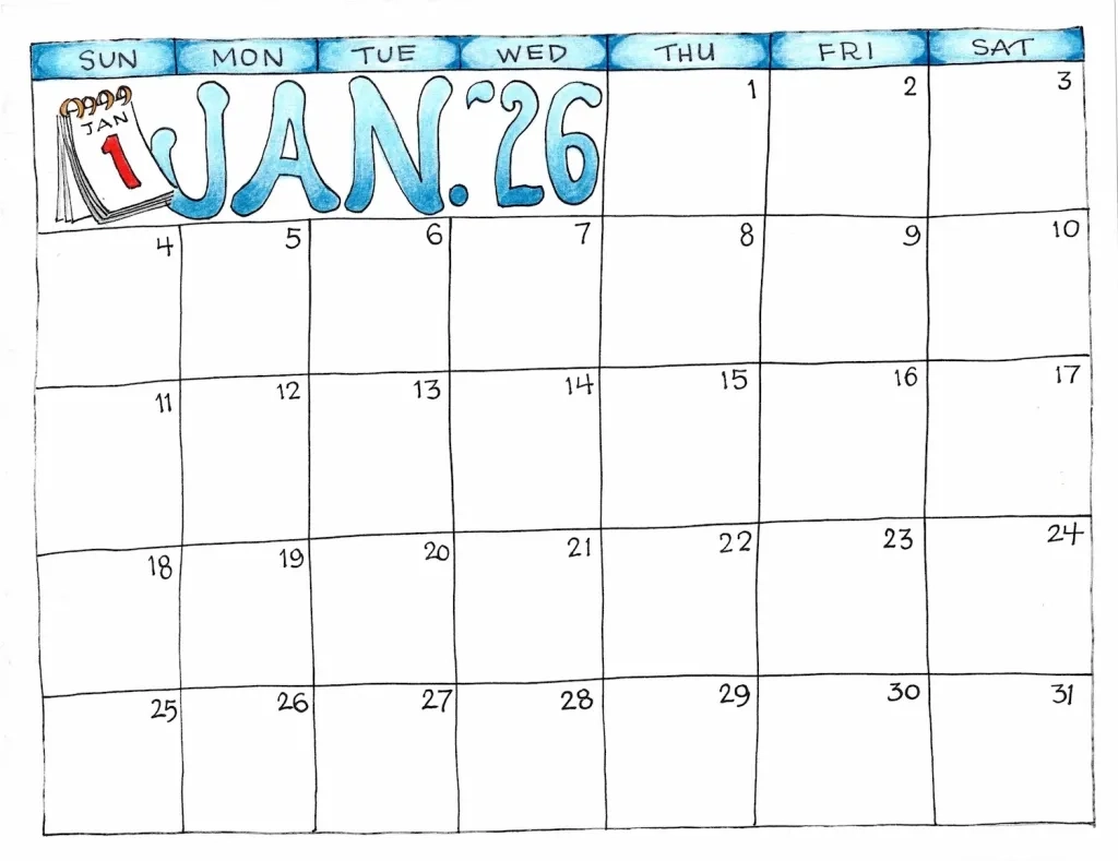 Free Printable Monthly Calendar 2026