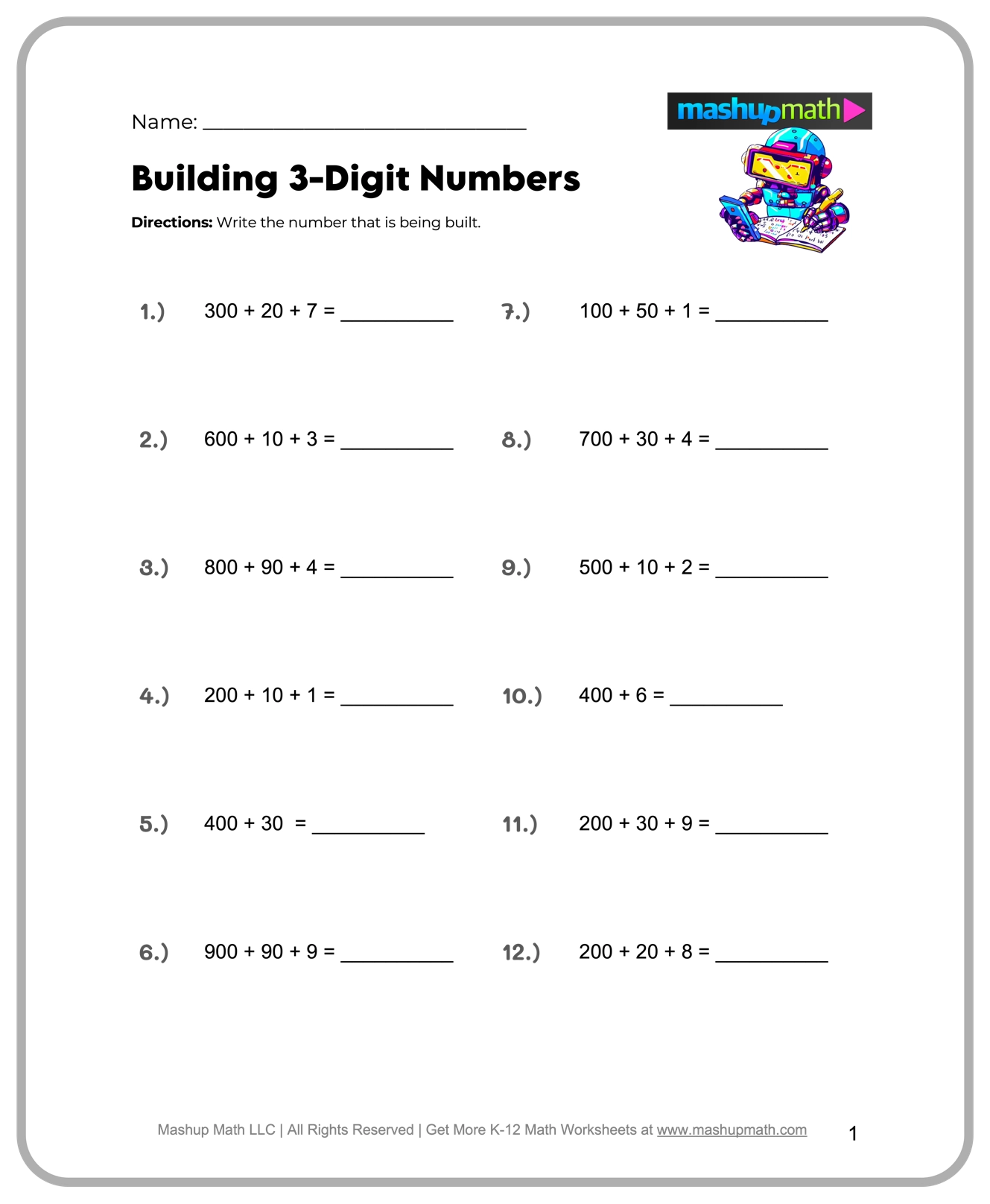 Free 4th Grade Math Worksheets Printable Mashup Math