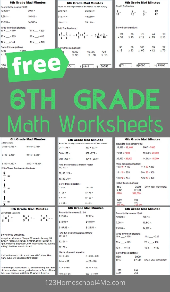 Free Printable 6th Grade Worksheets All Subjects