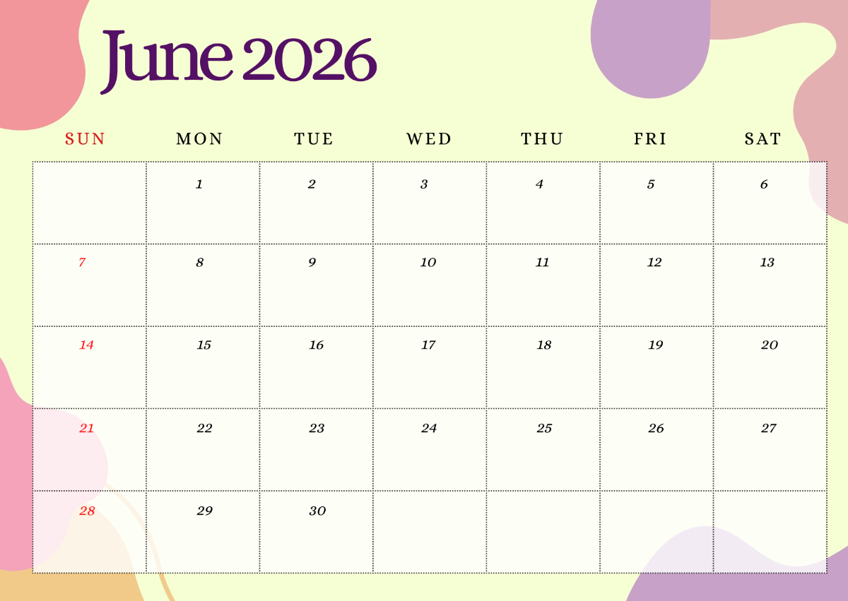 June 2026 Blank Calendar Editable
