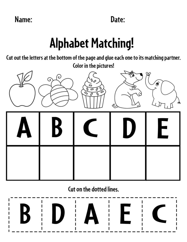 Free Alphabet Matching A Z Worksheets For Preschool The 
