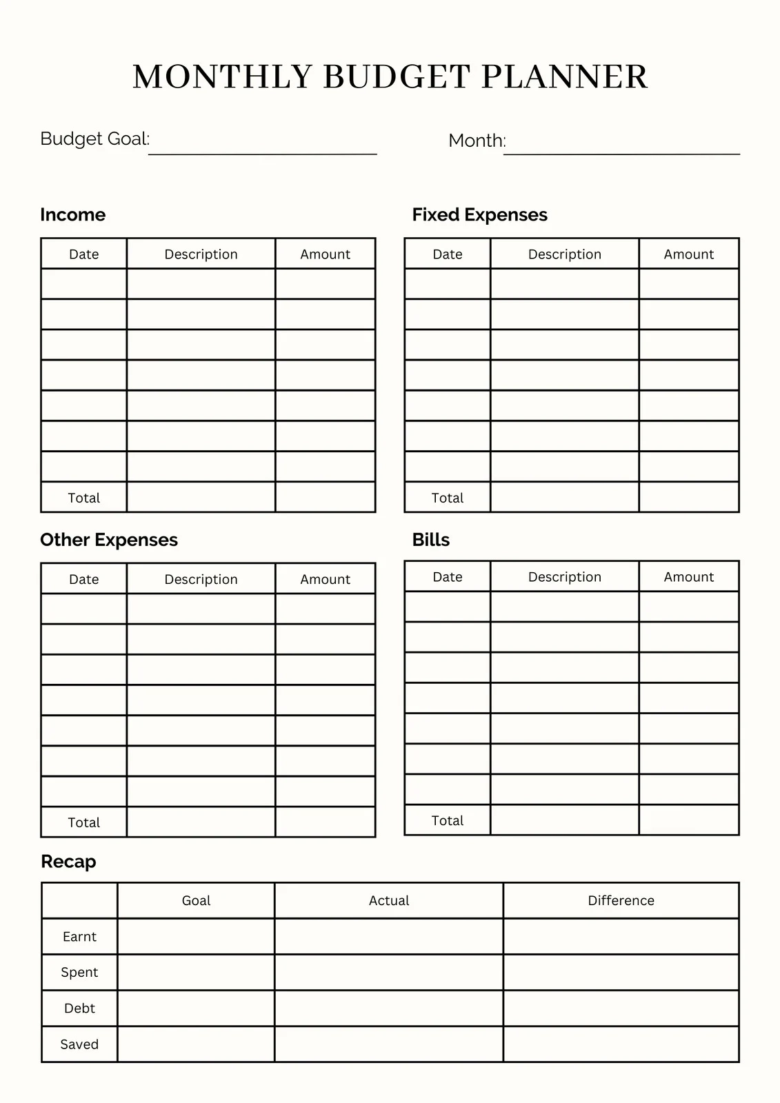 Free Printable Monthly Budget Worksheets