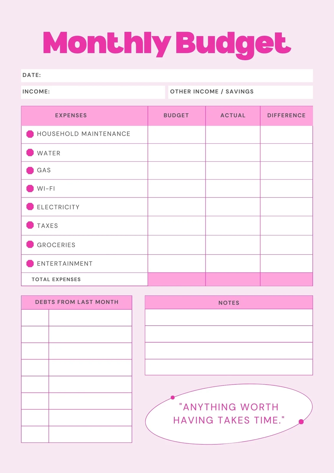 Free Budget Worksheets Printable