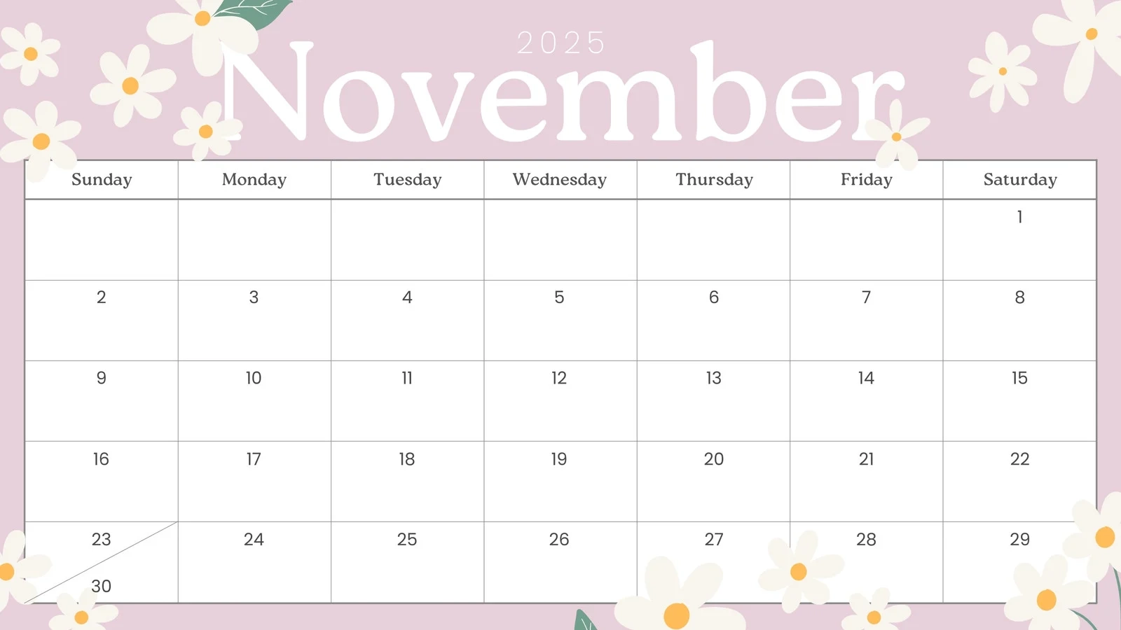 Printable Calendar Nov 2025