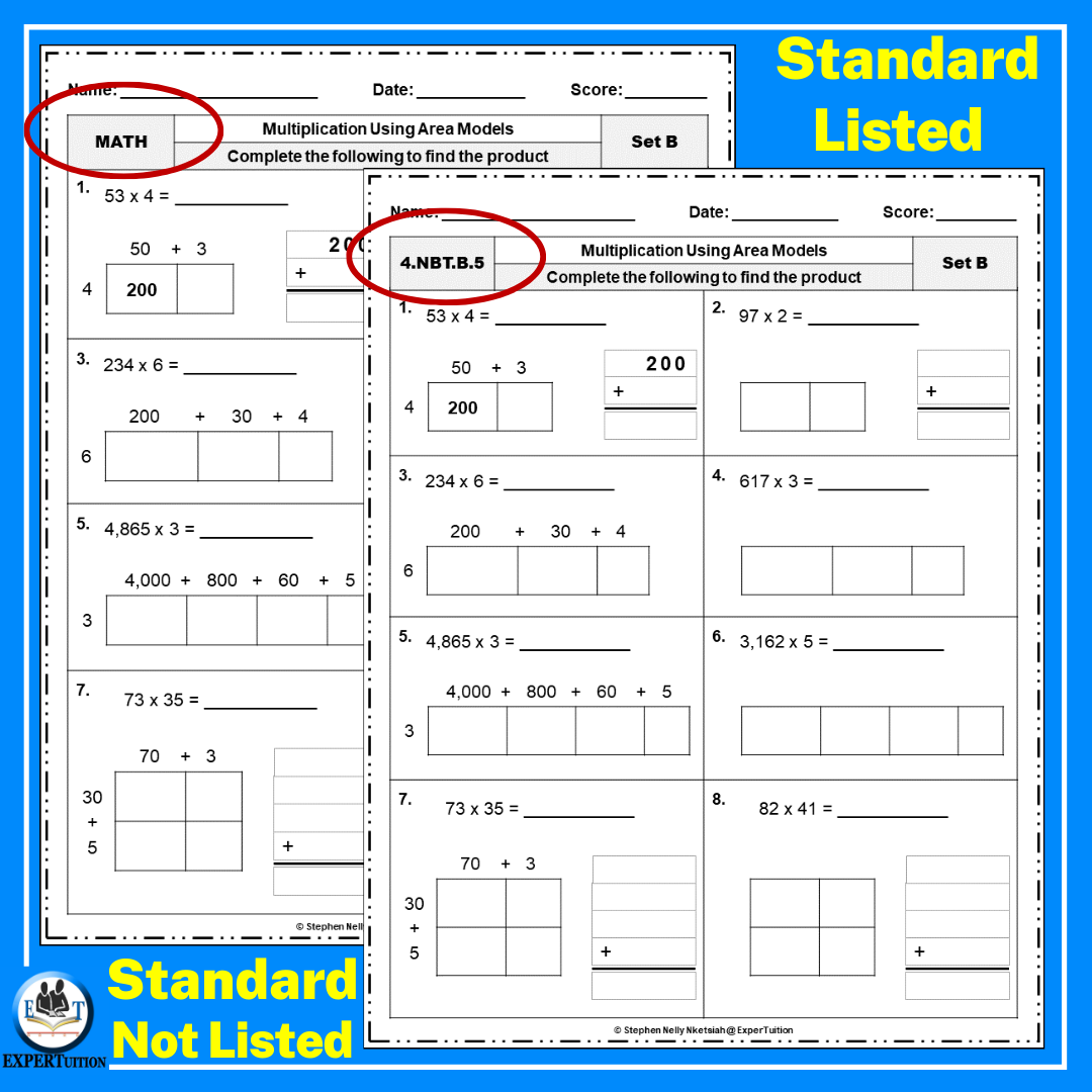 Free Printable Area Model Multiplication Worksheets