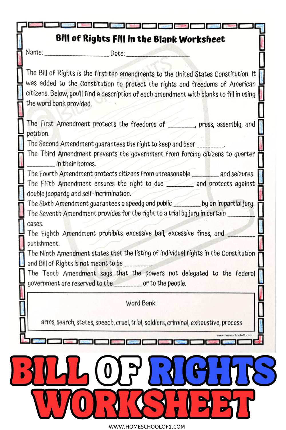 Free Printable Bill Of Rights Worksheets
