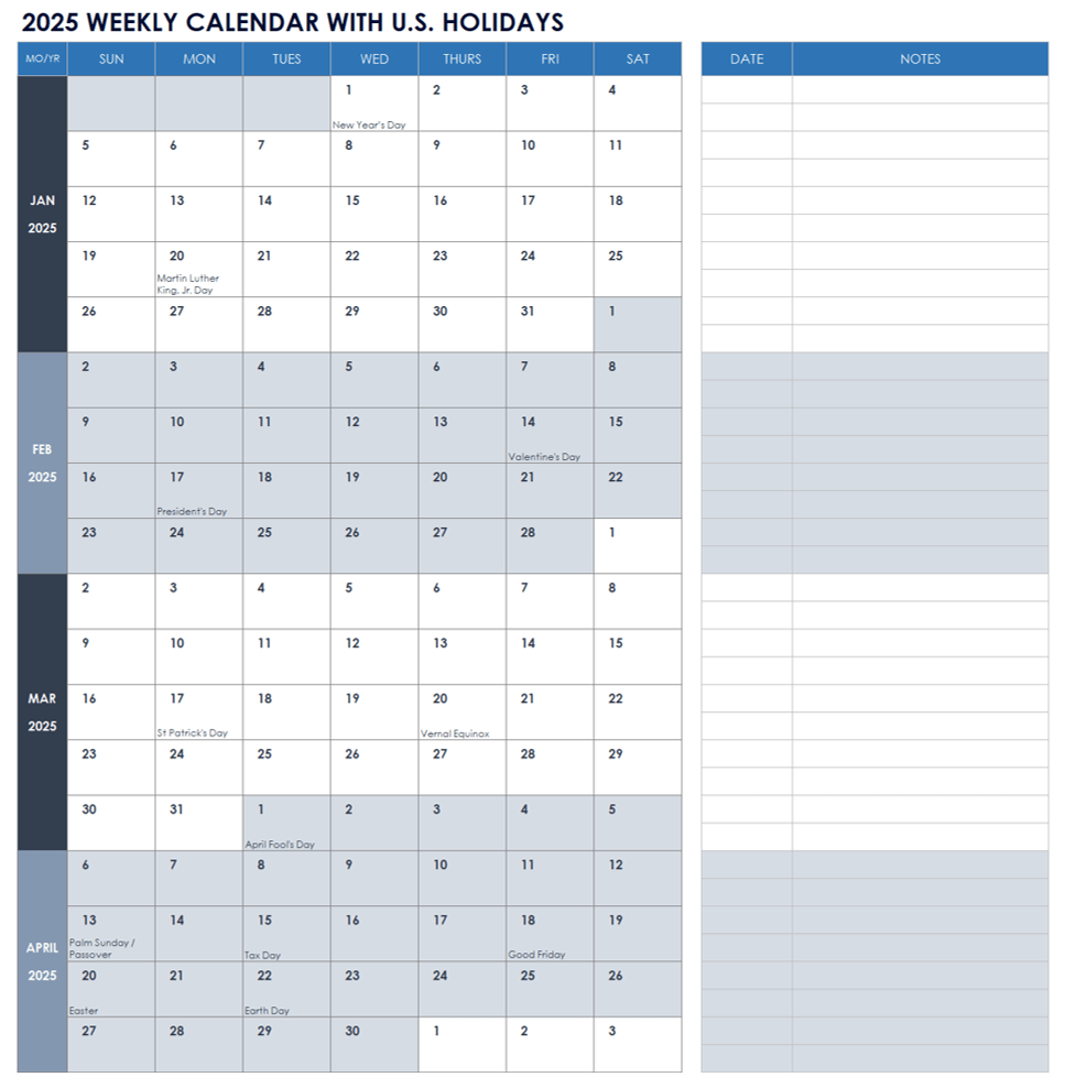 2025 Printable Blank Calendar With Holidays