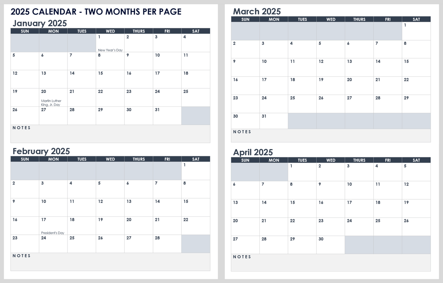 Blank Calendar 2025 Template Printable