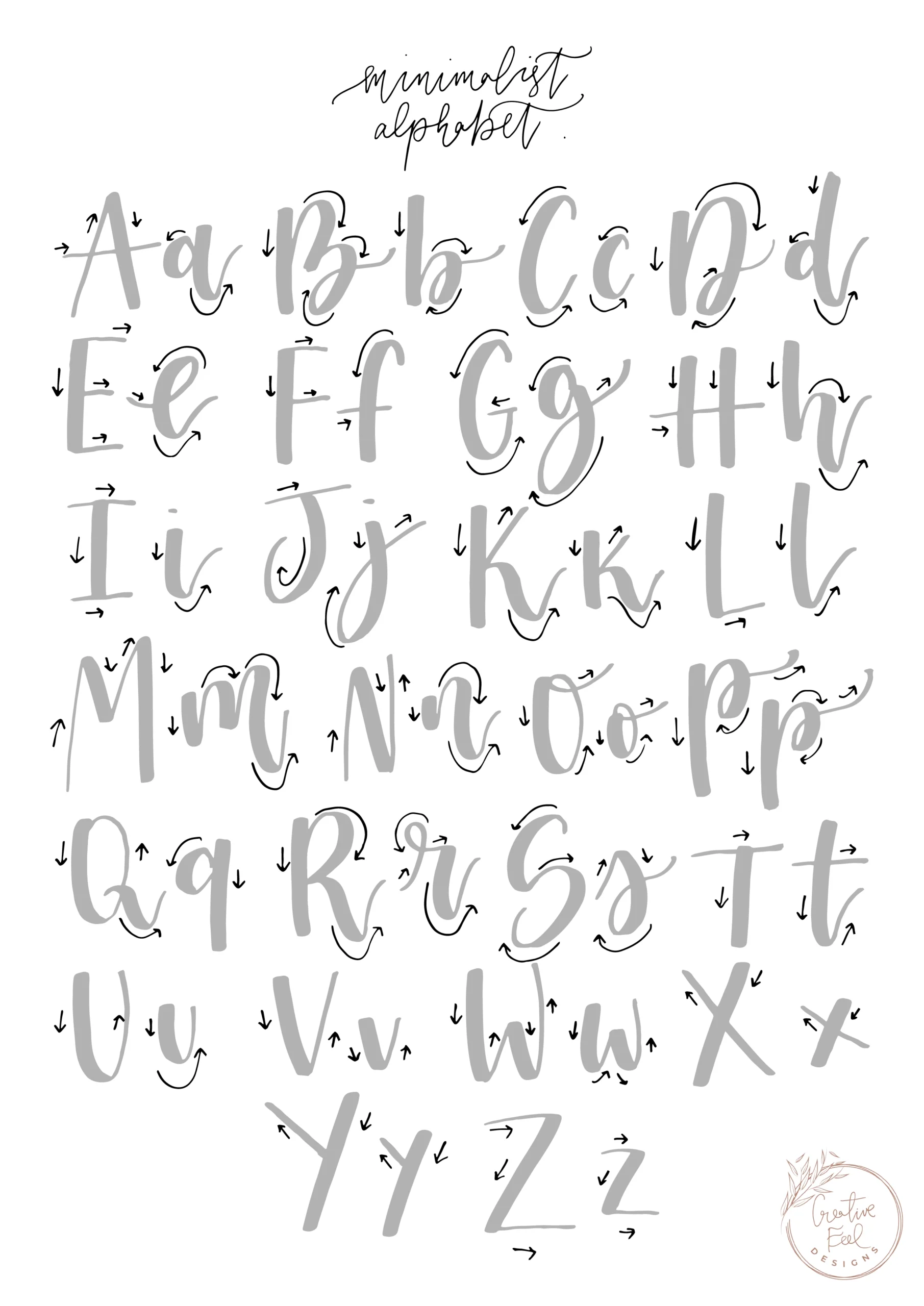 FREE Brush Lettering Practise Sheet Minimalist Alphabet Modern 
