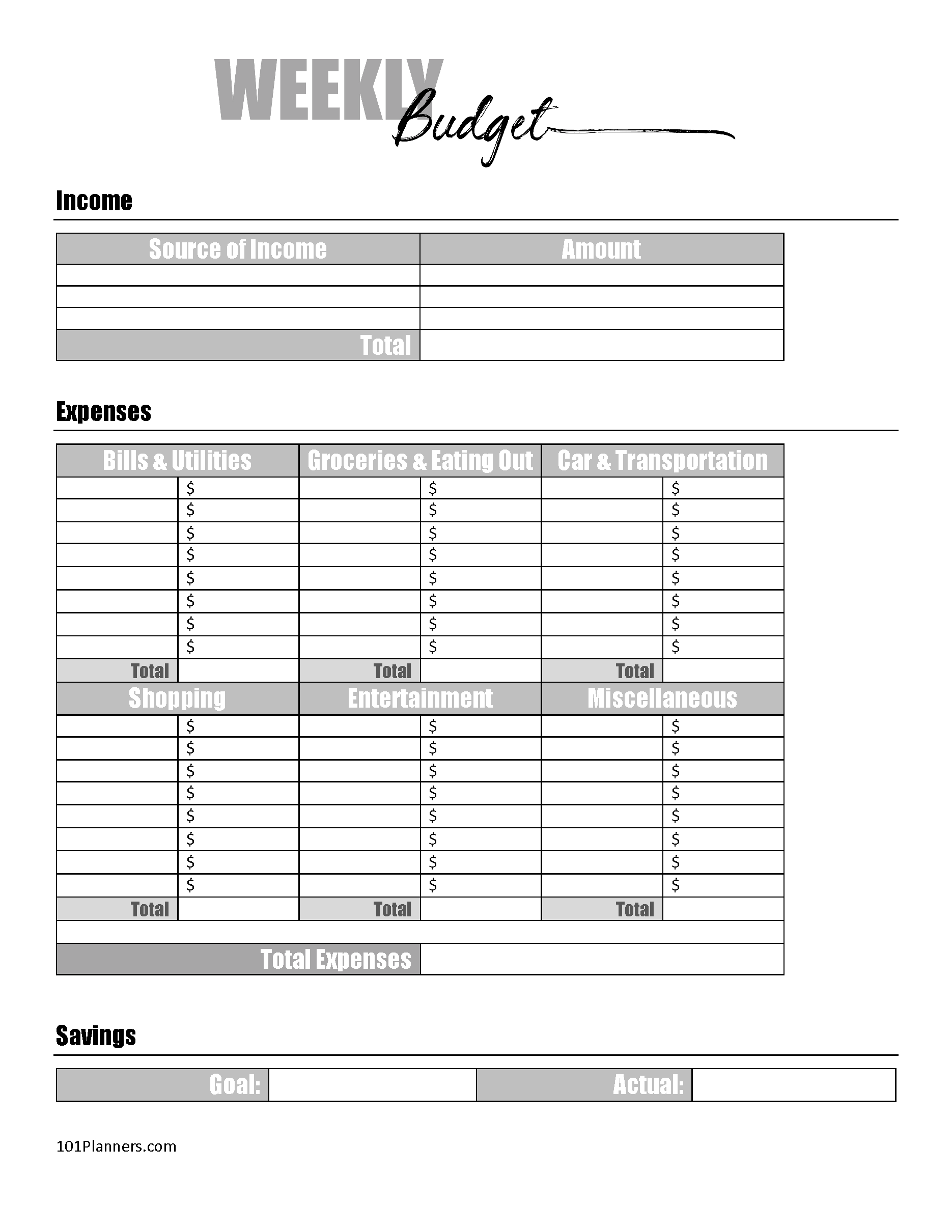 Budget Worksheet Printable Pdf
