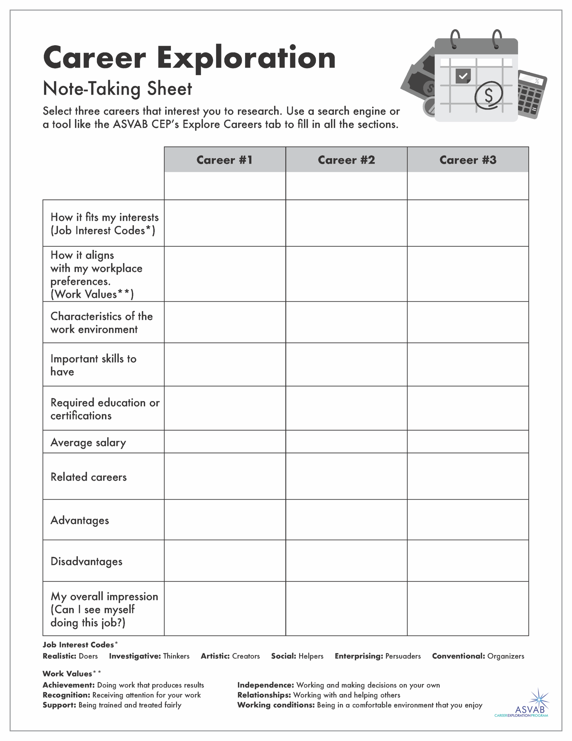 Free Career Worksheet For Middle School Students Download Free 