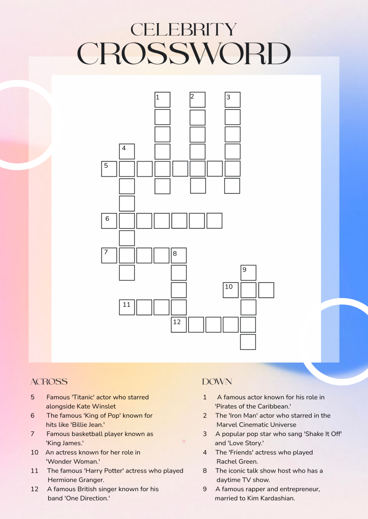 Crossword Puzzles Printable Celebrity