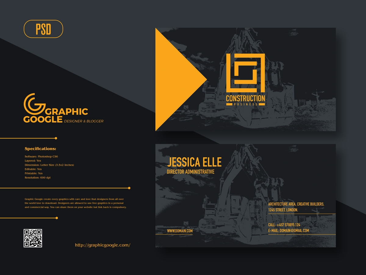 Free Construction Business Card Design Template Graphic Google Tasty Graphic Designs Collection