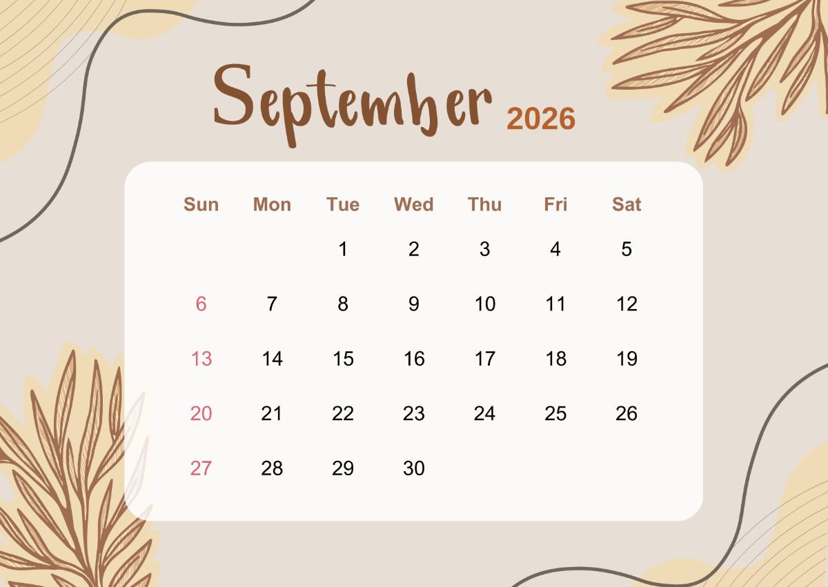 September 2026 Blank Calendar Editable