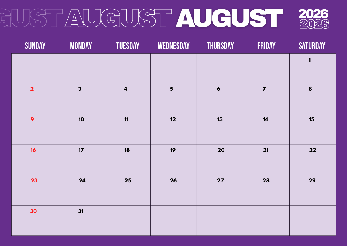 Free Editable August 2026 Calendar Template To Edit Online