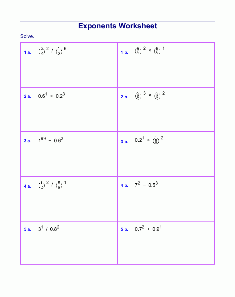 Free Printable Exponents Worksheets