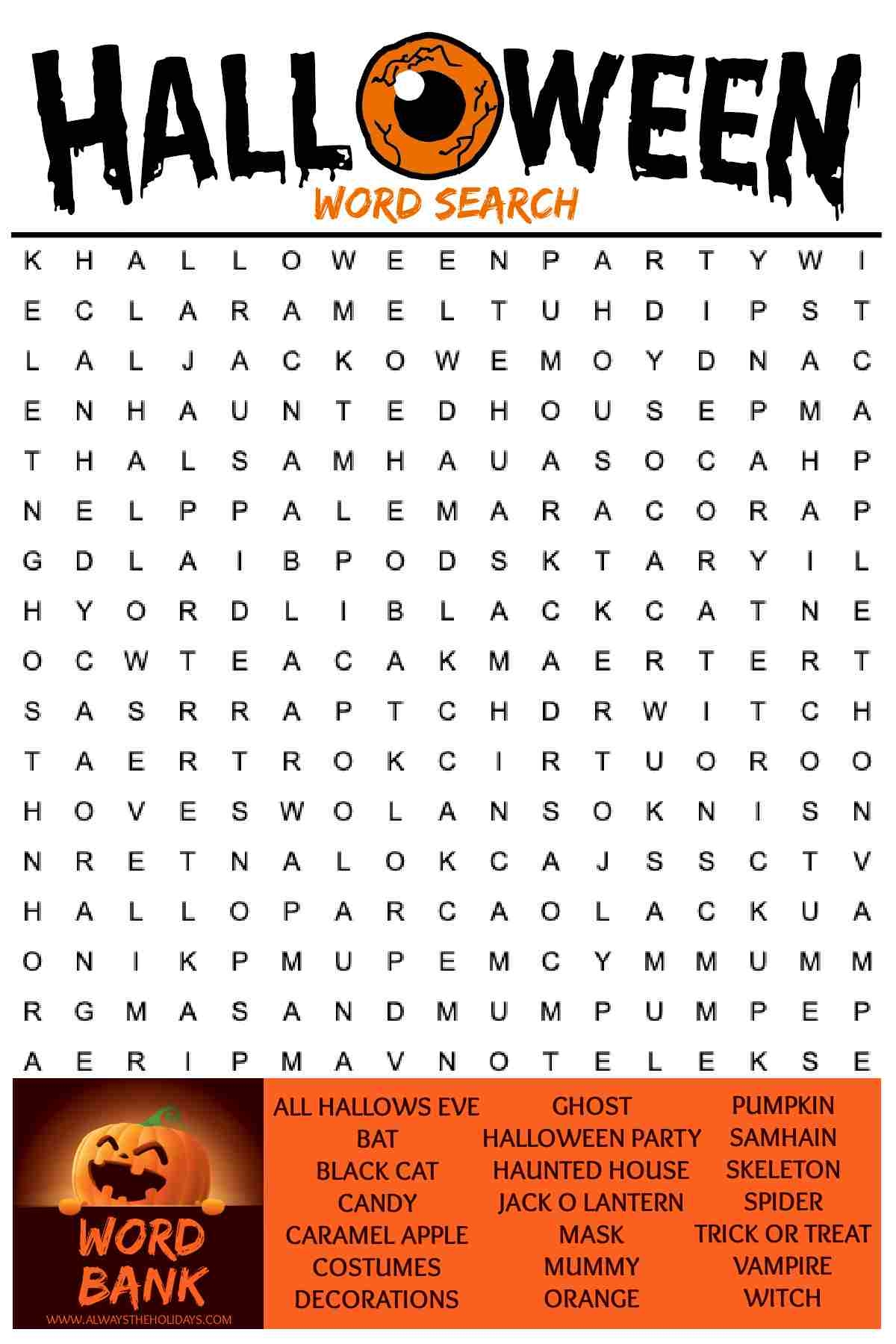 Halloween Word Search Puzzles Free Printable