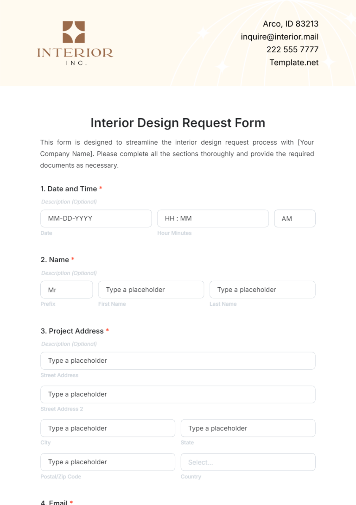 Interior Design Printable Form Templates