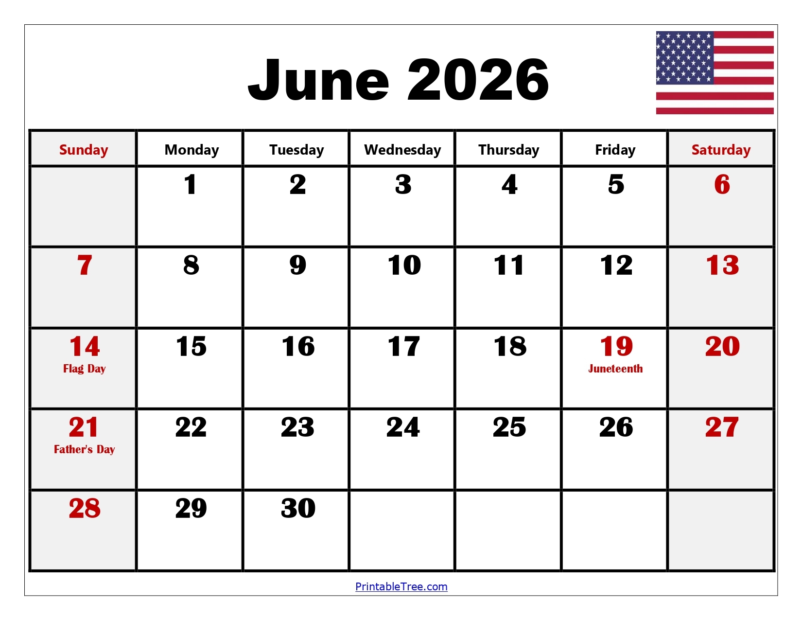 June 2026 Calendar Blank Calendar Pages