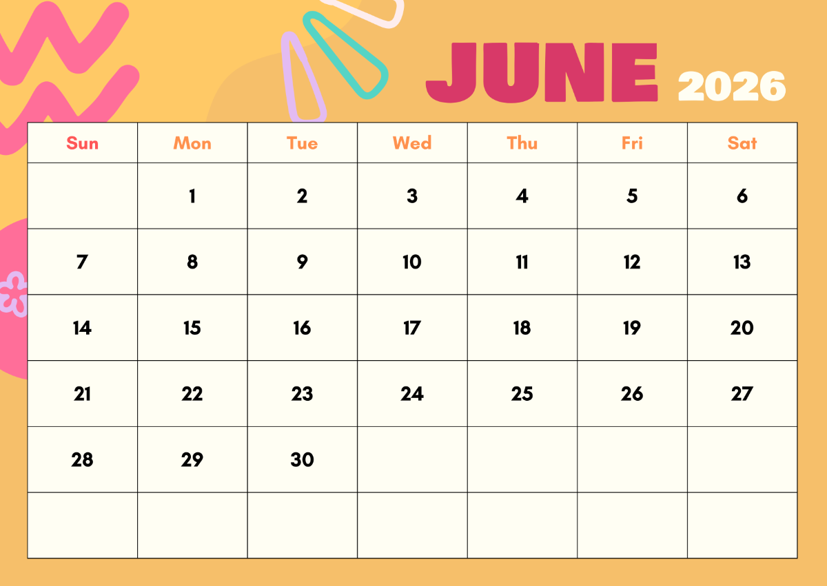 June Blank Calendar 2026 Online