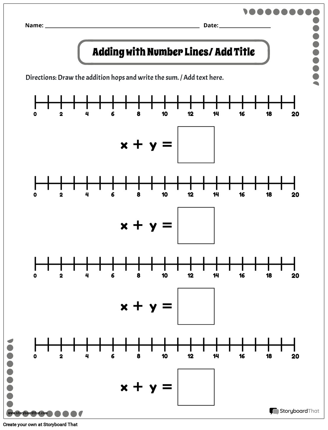 Free Printable Number Line Addition Worksheets