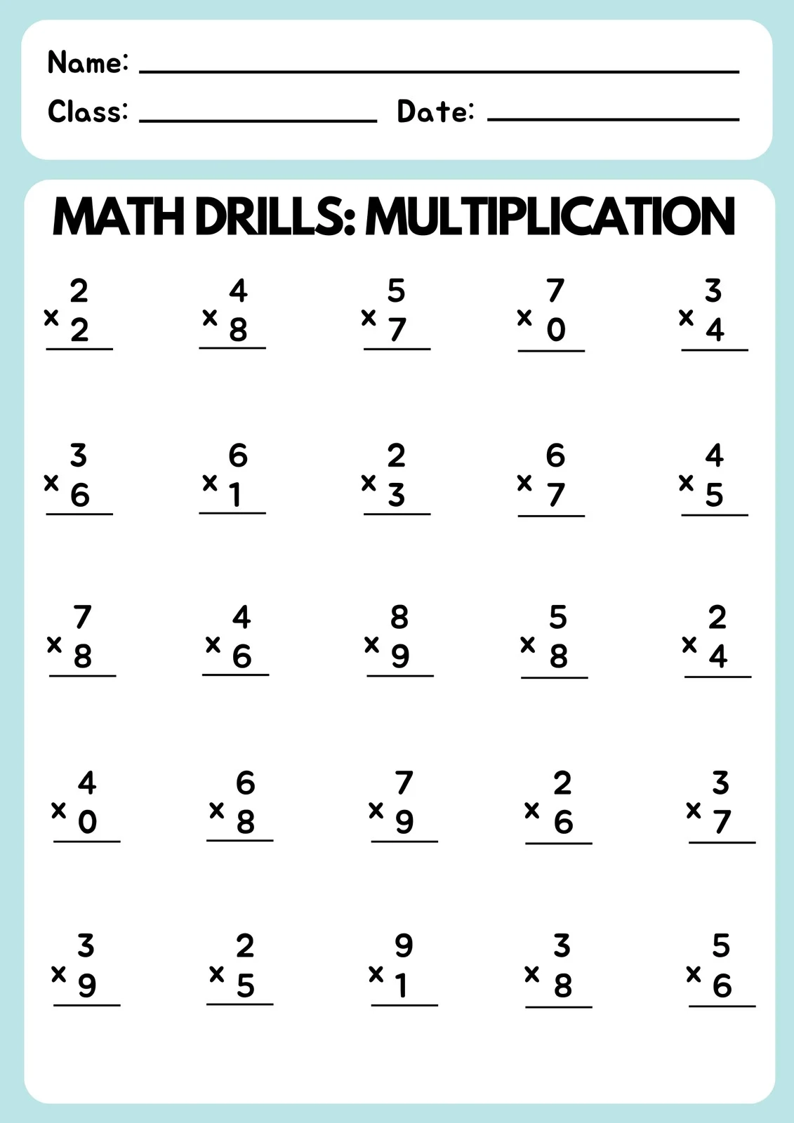 Multiplication Worksheets Grade 2 Free Printable