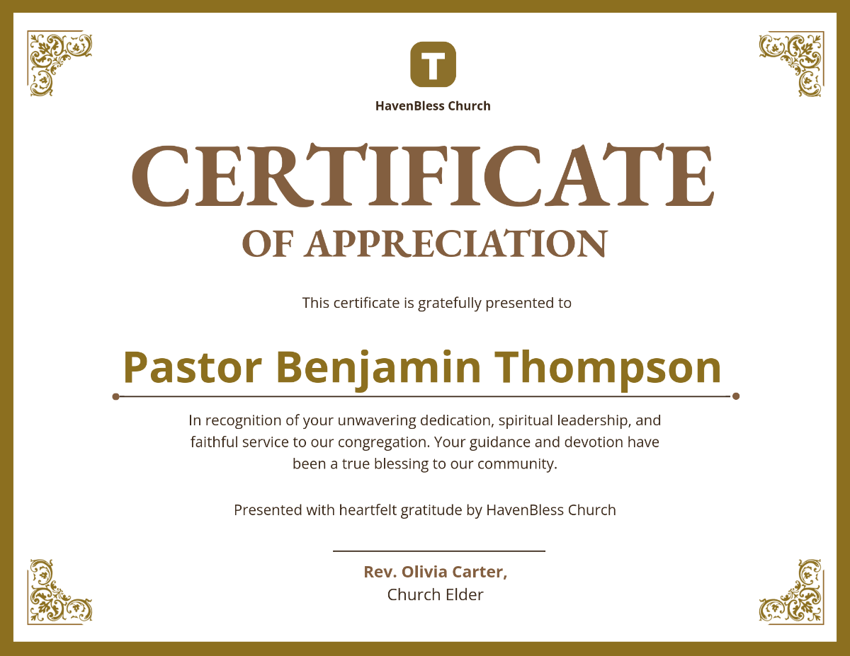 Free Pastor Appreciation Certificate Template To Edit Online