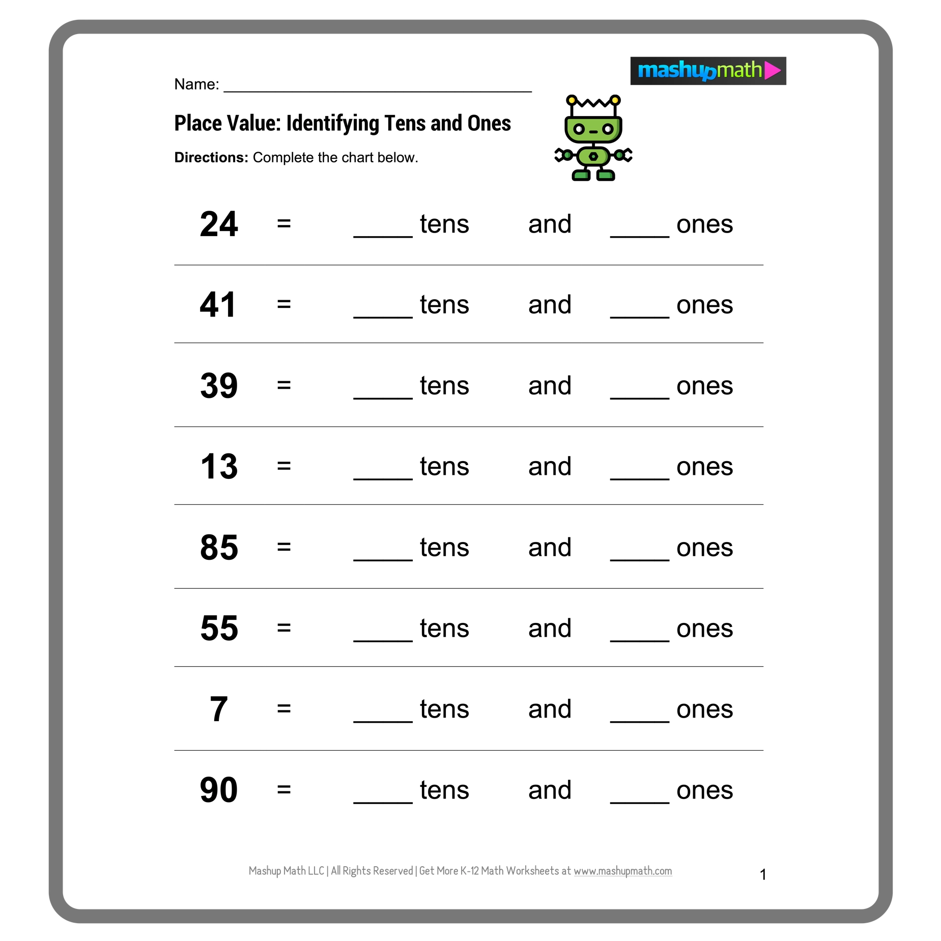 Free Printable Place Value Worksheets