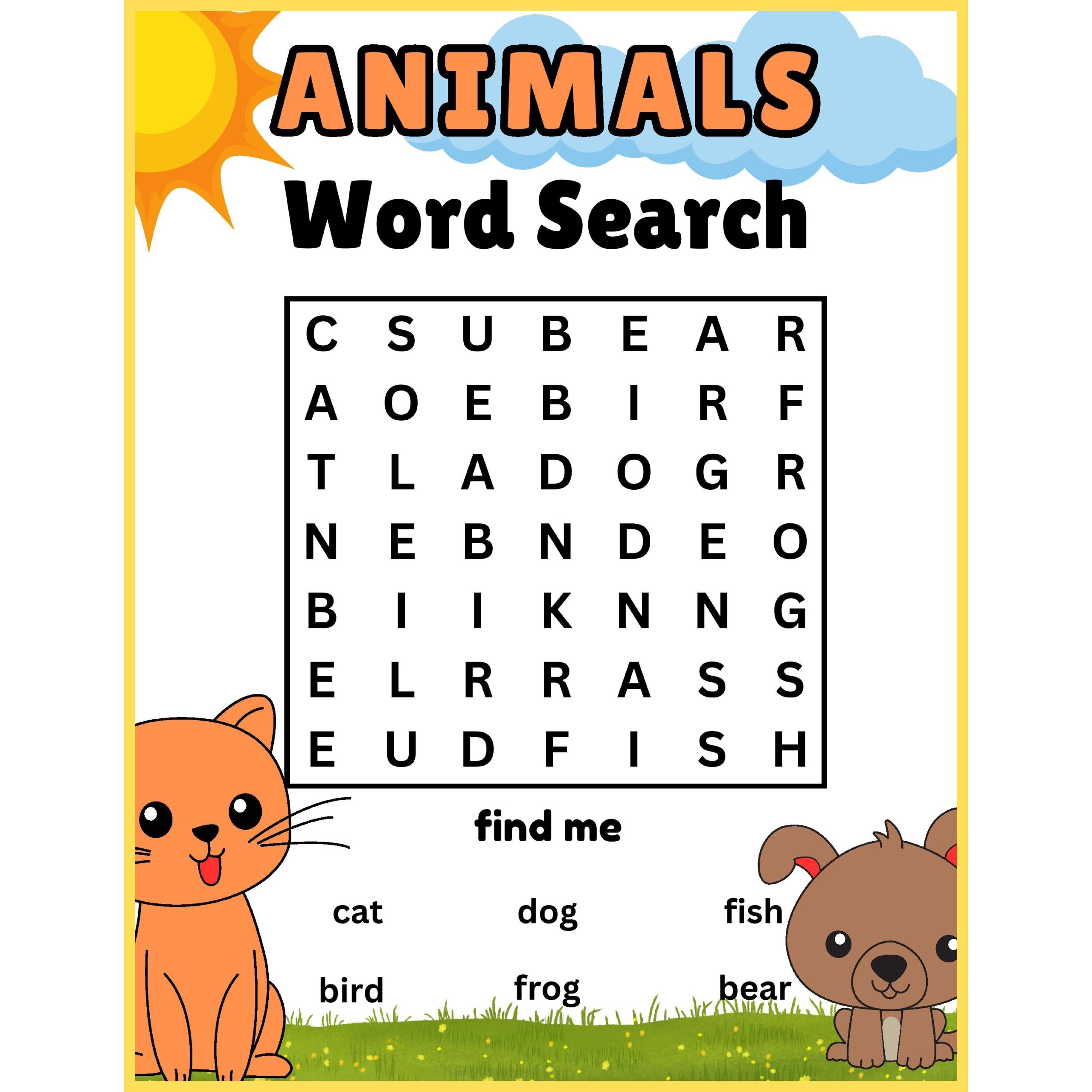 Kindergarten Word Search Puzzles Printable