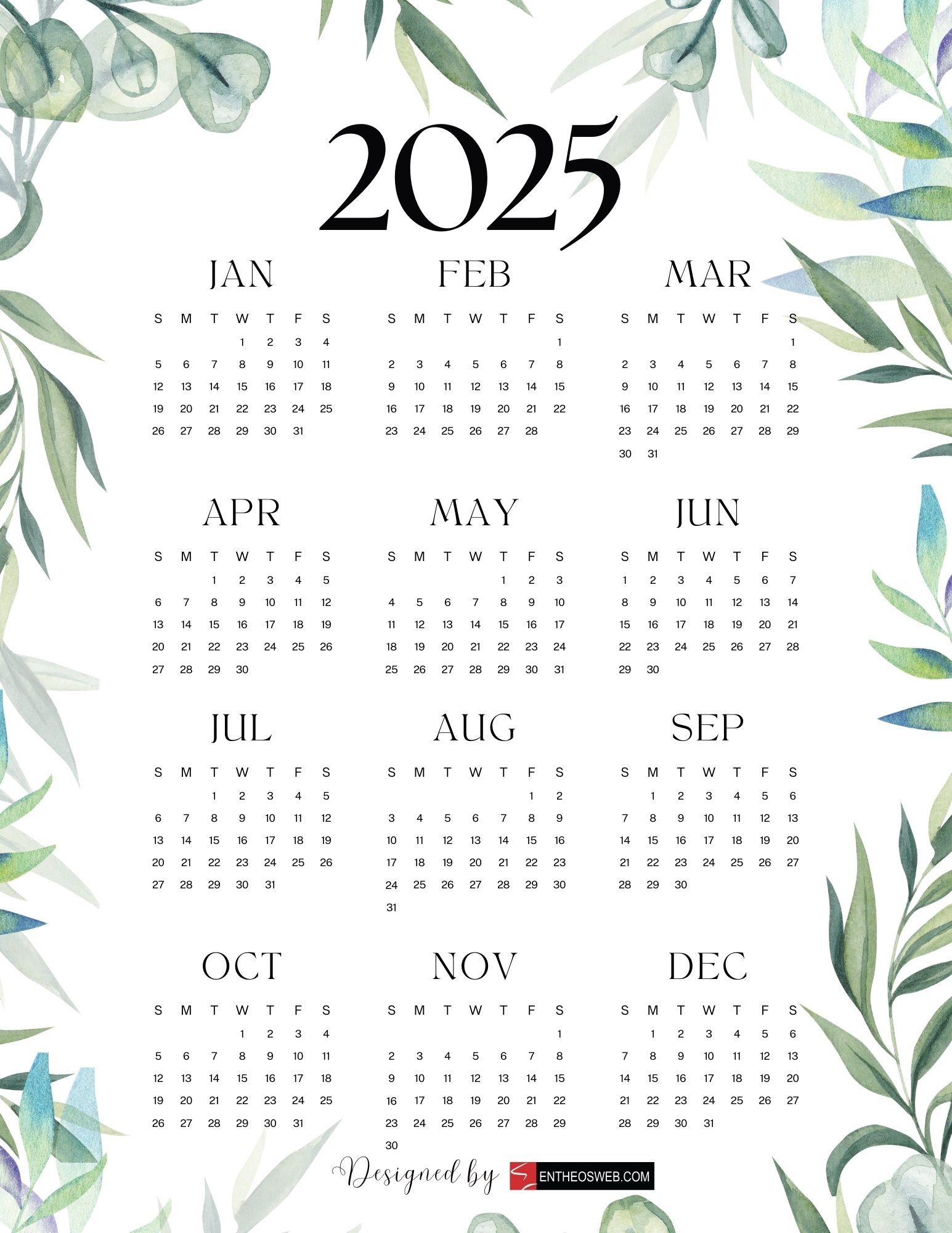 2025 Printable Yearly Design Calendar