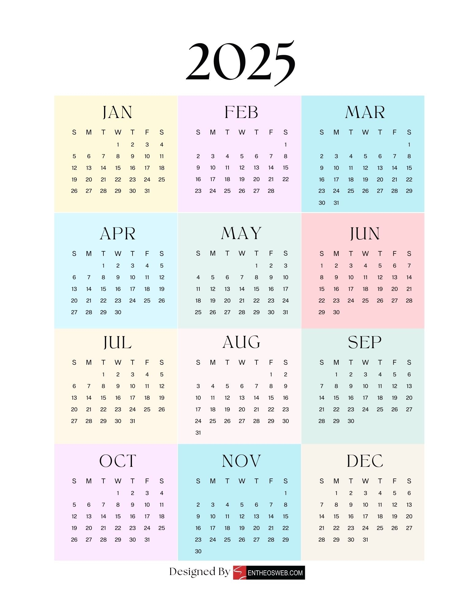 2025 Printable Calendar Design