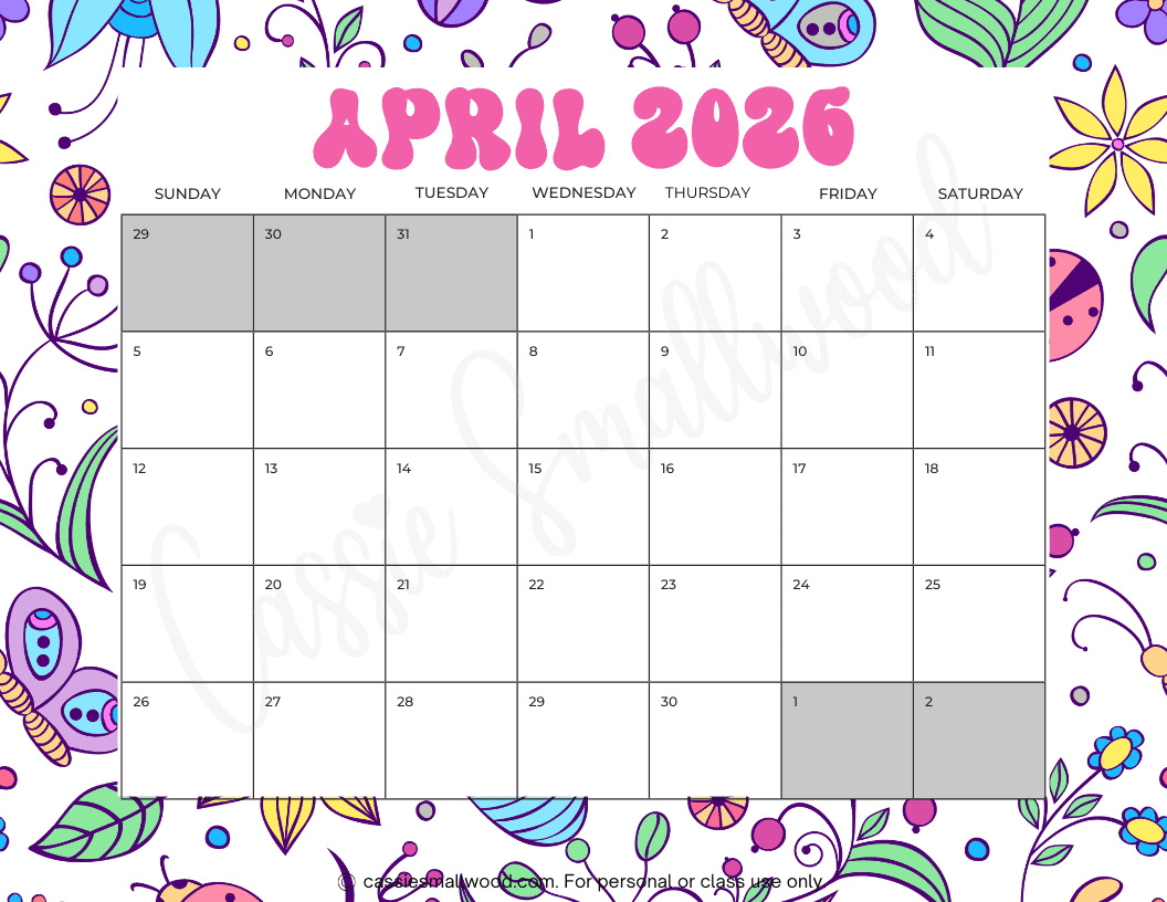 Blank Monthly Calendar Printable April 2026