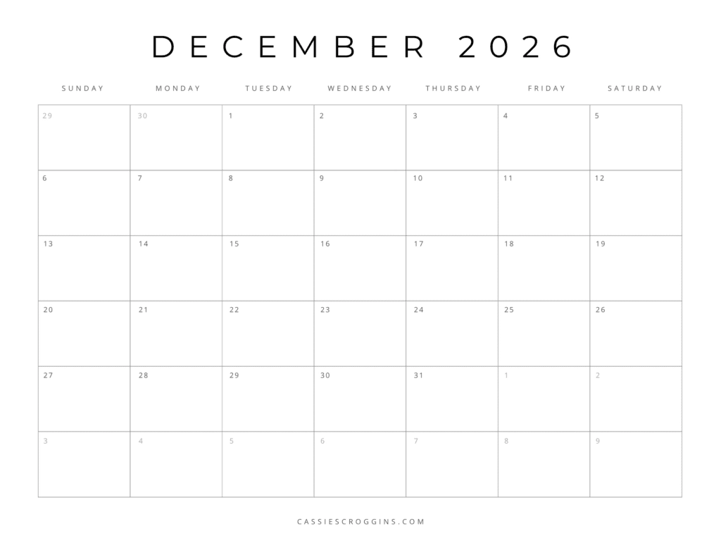 Blank Calendar August 2026-december 2026