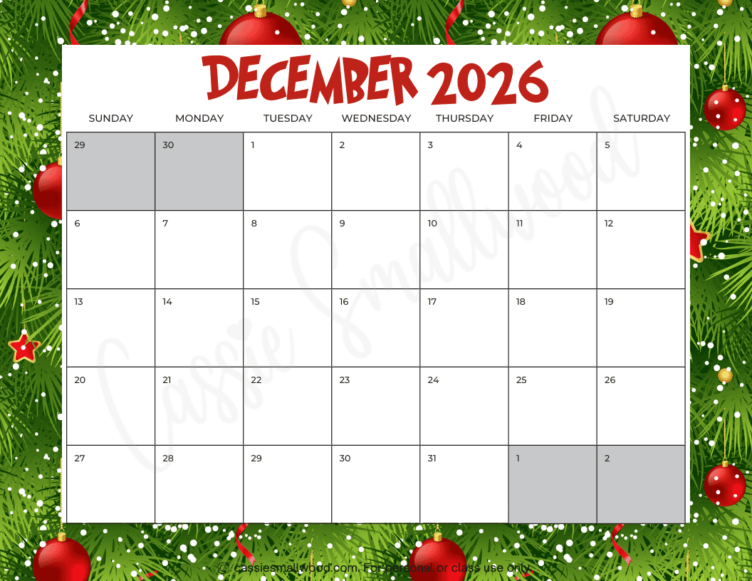 Blank Calendar Template December 2026