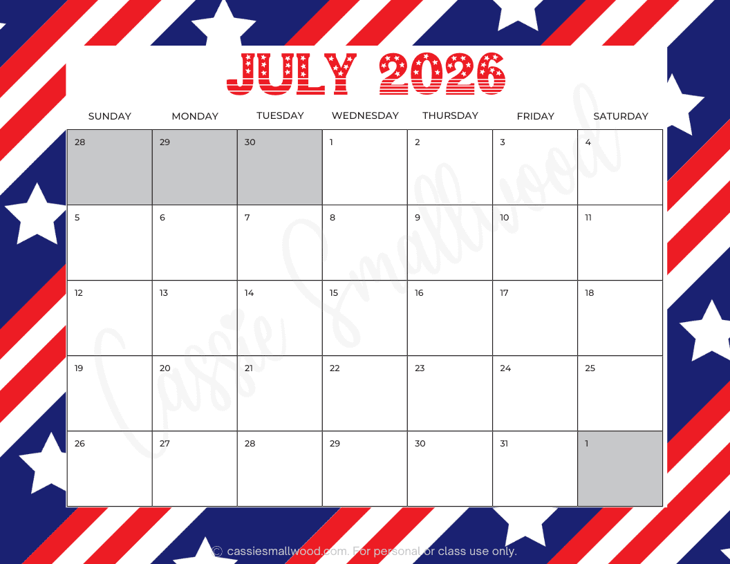 July 2026 Calendar Printable Free