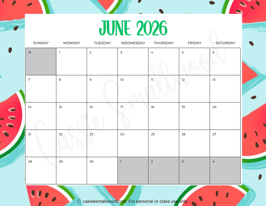 June 2026 Printable Calendar