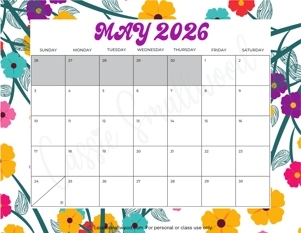 Blank May Calendar 2026 Printable Free
