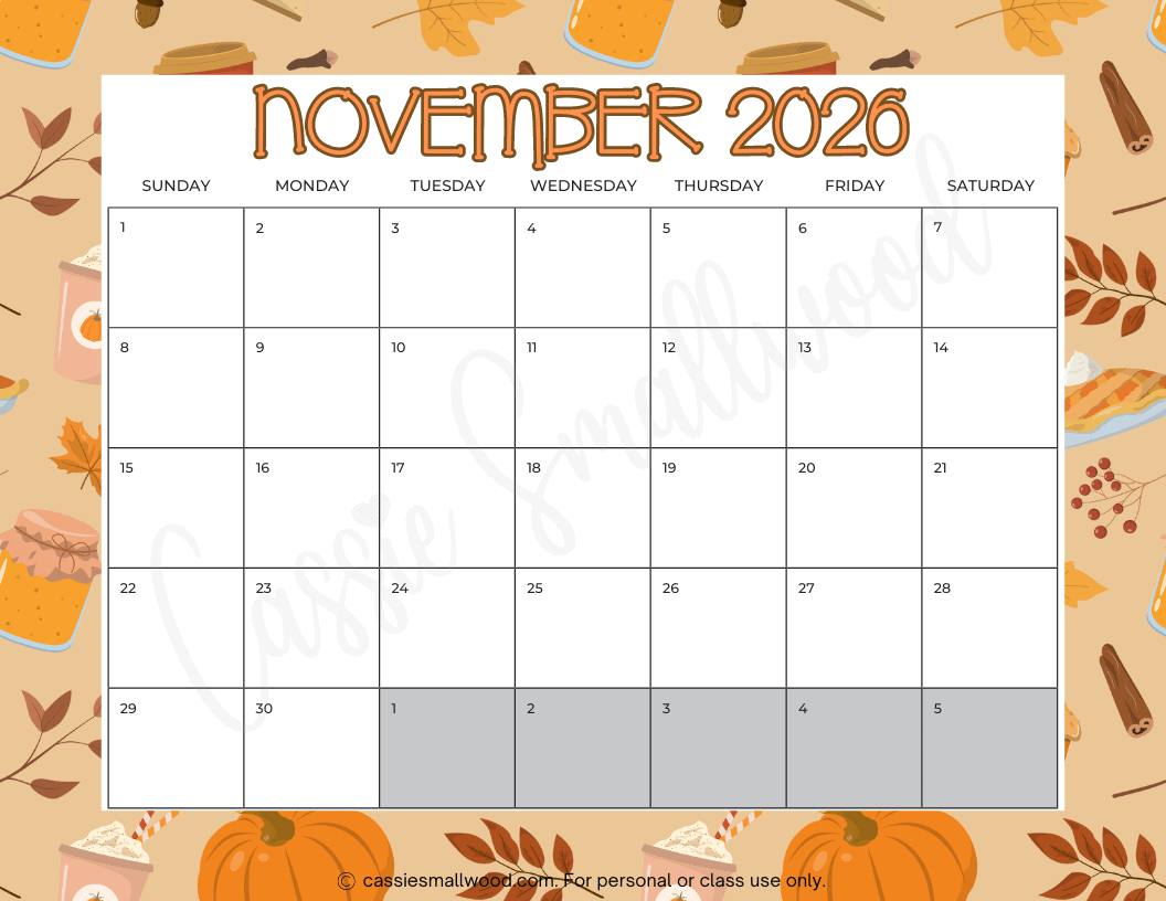 Blank November Calendar 2026