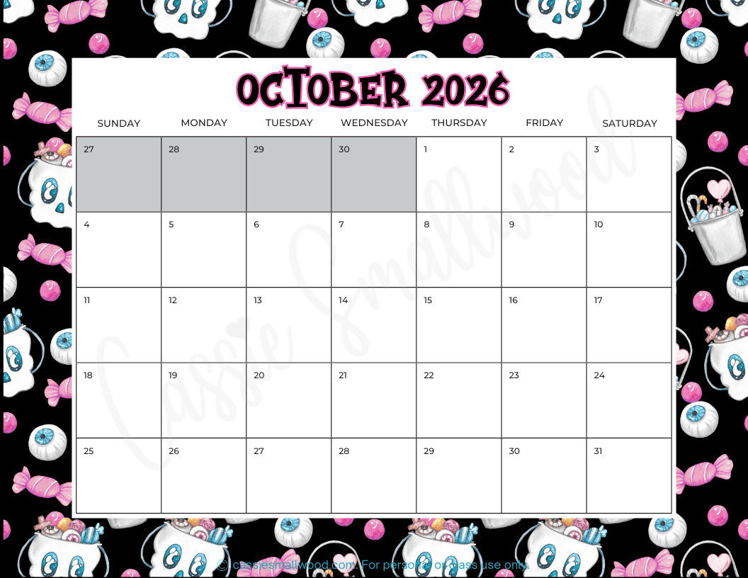 Printable Blank Calendar Oct 2026