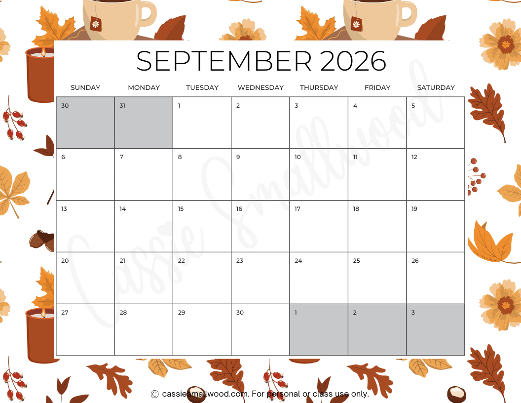 Blank Calendar Pages September 2026 Printable