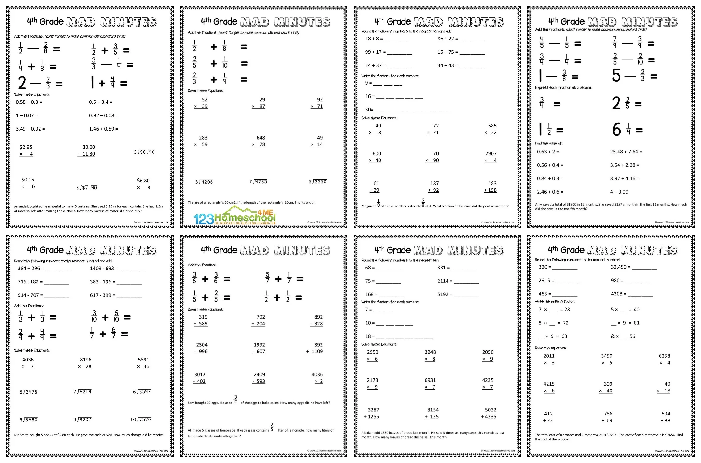 Free Printable 4th Grade Math Worksheets
