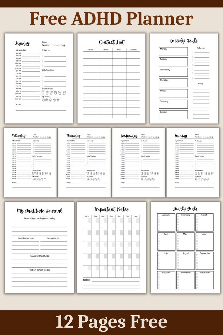 Free Printable ADHD Planner For Adults Free ADHD Planner 