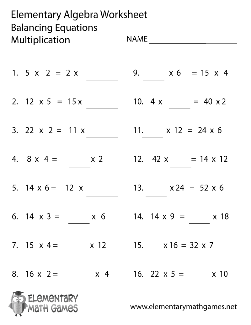 Algebra Worksheets Printable