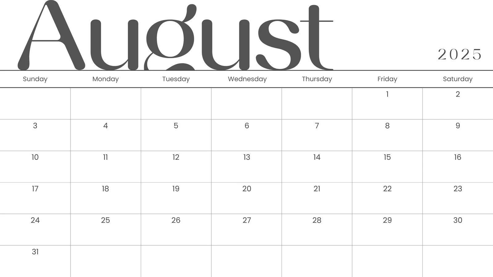Calendar Template 2025 Blank