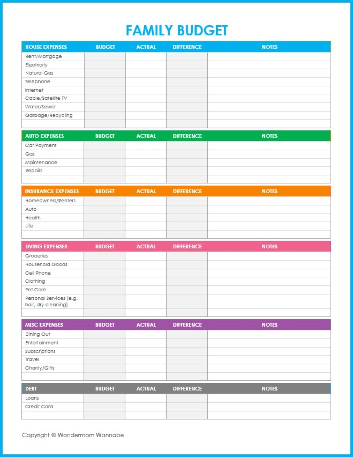 Free Printable Budget Worksheet
