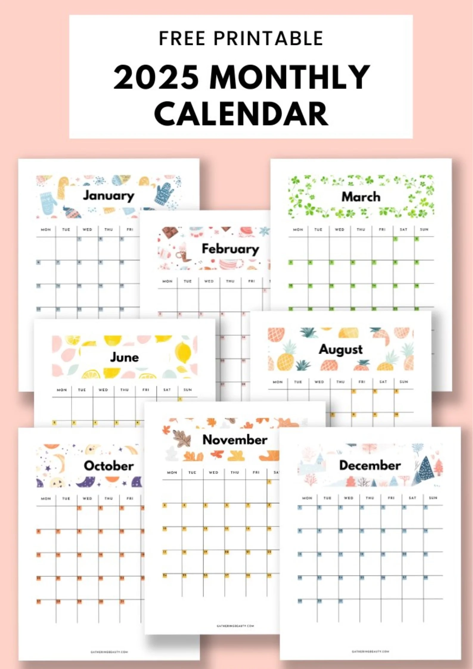 Papertraildesign Year 2025 Calendar Printable Holiday